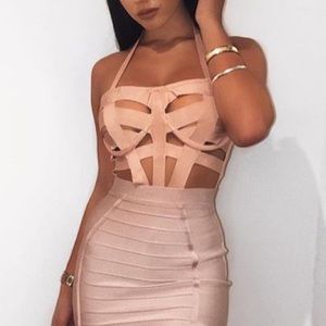 House of CB Pink Strappy Bandage Cage Bustier